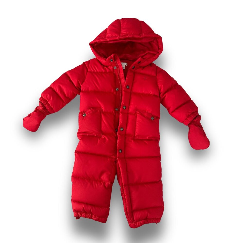 Ralph Lauren Baby Red Down Puffer Snowsuit 12M Hooded One-Piece w/ Mittens